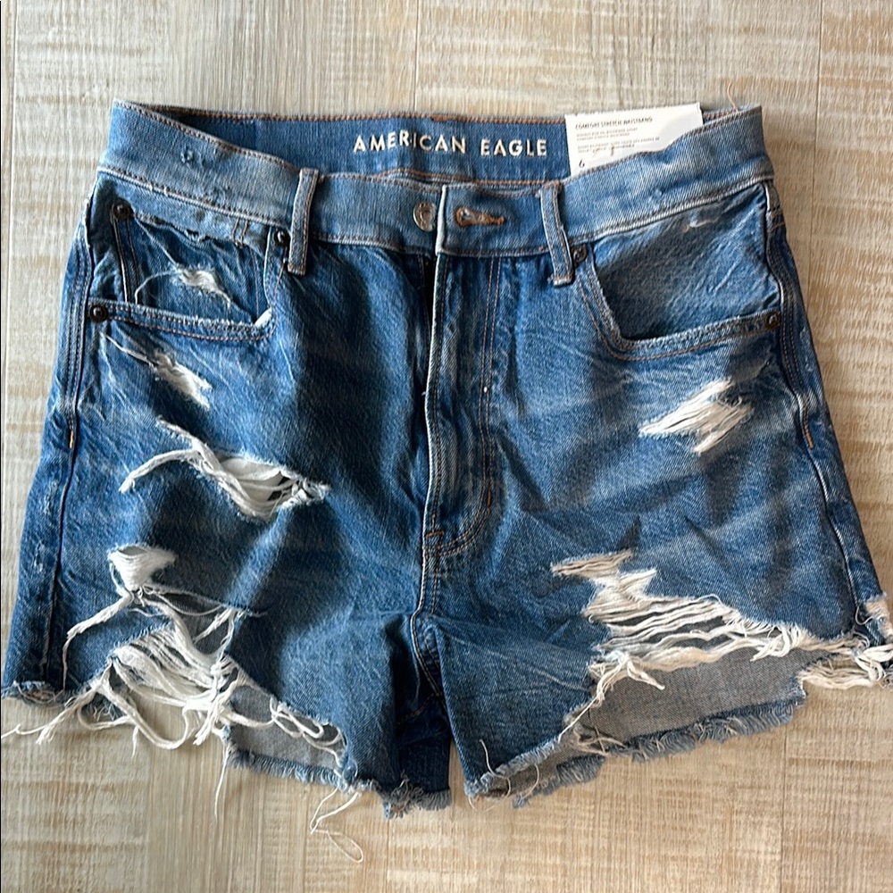 American Eagle Outfitters Blue Distressed Jean Shorts
